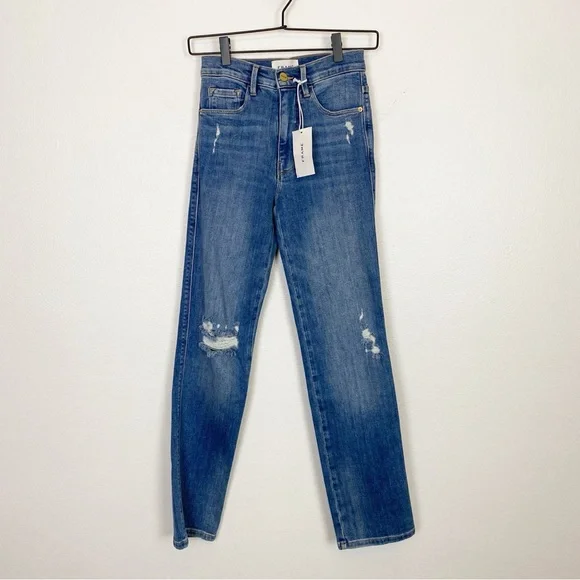 Frame Le Sylvie Slender Straight-Leg Jeans in Sonoma Rips Distressed